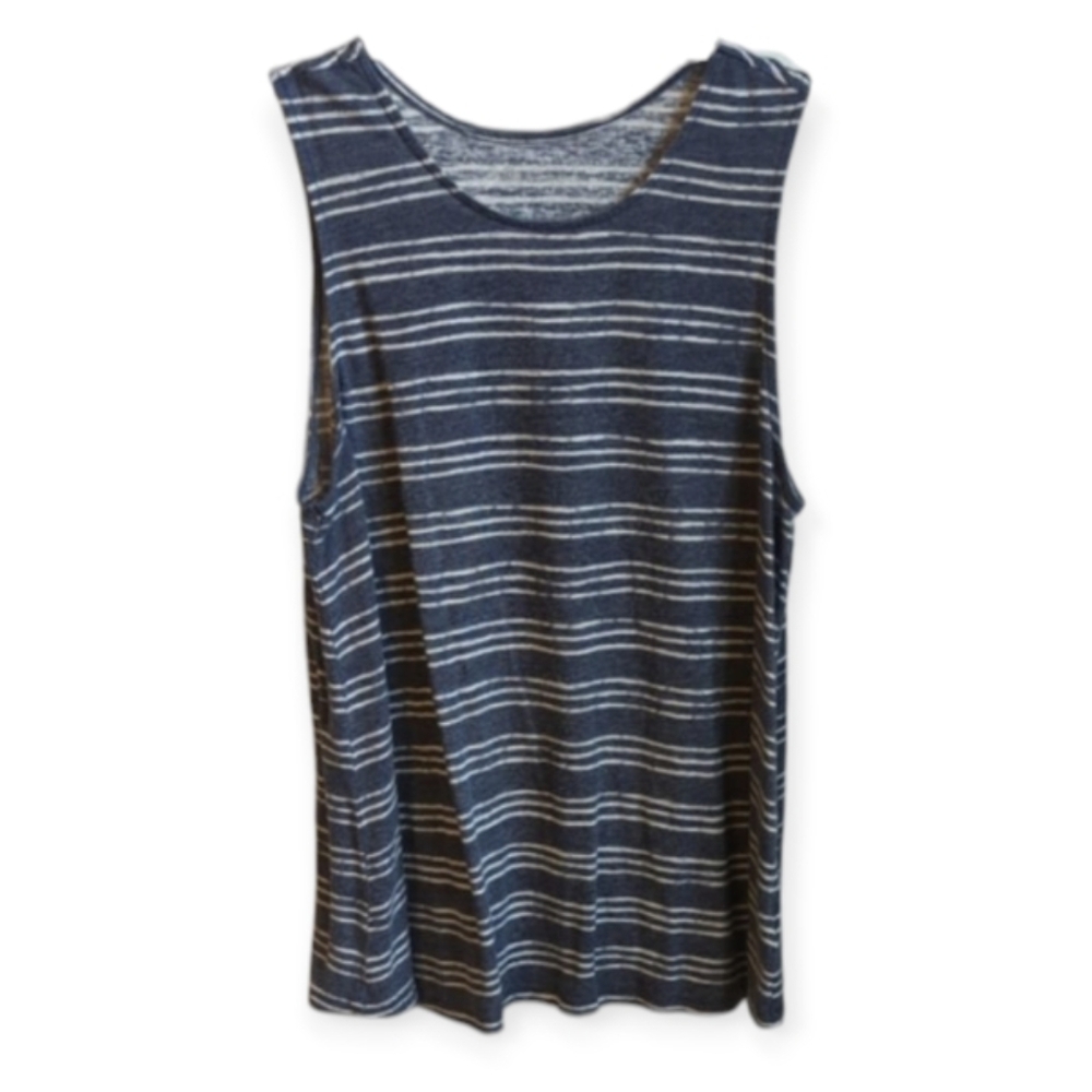 Linen Blend Tank Top Blue and White Striped